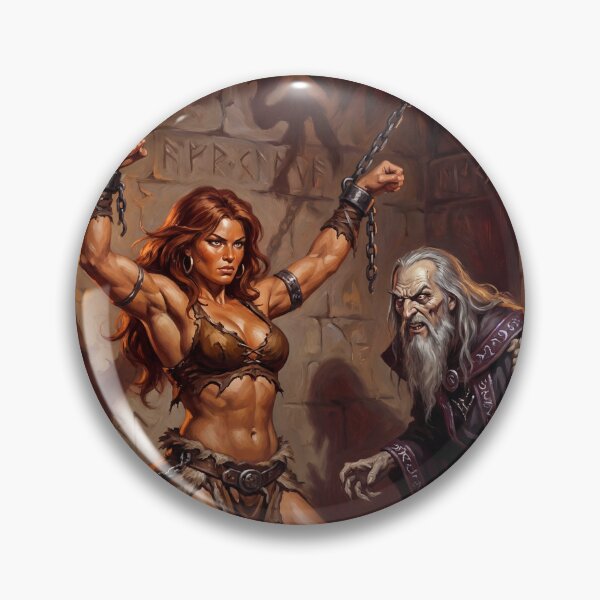 Artikelvorschau, Barbarin, gefangen von einem bösen Hexenmeister – Illustration im Fantasy-Stil entworfen und verkauft von Vintage Designs +.