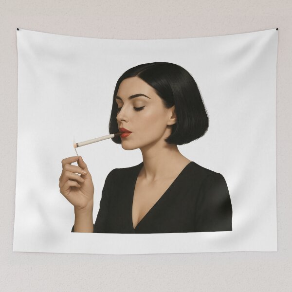 Item preview, Chic Brunette Woman in Black Lighting Cigarette with Elegance. designed and sold by Spark2Seduction.