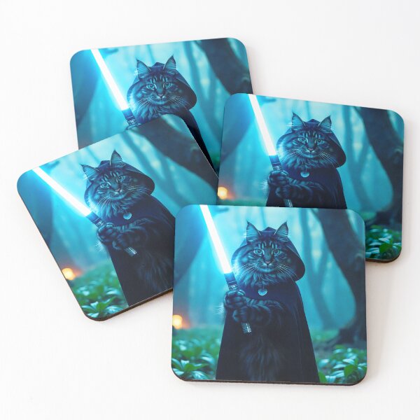 Item preview, Jedi Cat with Lightsaber in Enchanted Forest designed and sold by BadBeaverDesign.