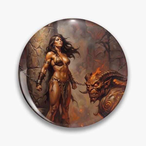 Artikelvorschau, Illustration im Fantasy-Stil: Eine von einer Dämonenhorde gefangengenommene Barbarin. entworfen und verkauft von Vintage Designs +.