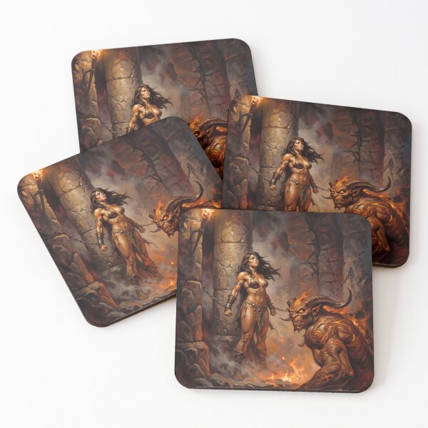 Item preview, Barbarian Woman captured by the demon horde illustration fantasy art style designed and sold by Vintage Designs +.