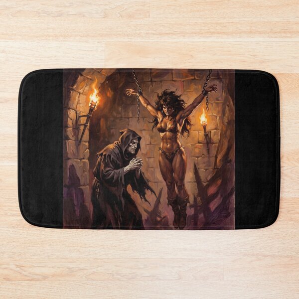 Item preview, Barbarian Woman captured by an evil Inquisitor illustration fantasy art style designed and sold by Vintage Designs +.