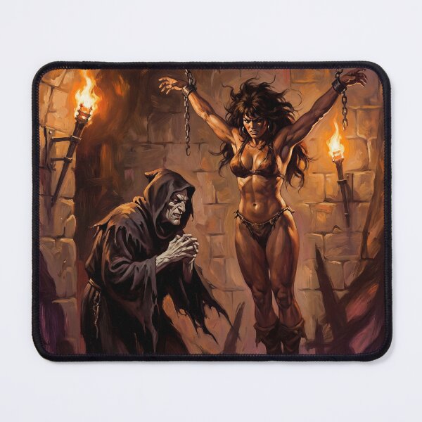 Item preview, Barbarian Woman captured by an evil Inquisitor illustration fantasy art style designed and sold by Vintage Designs +.