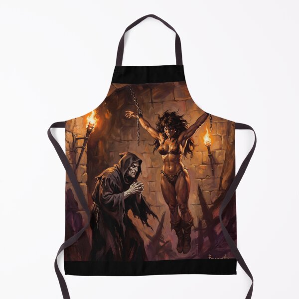 Item preview, Barbarian Woman captured by an evil Inquisitor illustration fantasy art style designed and sold by Vintage Designs +.