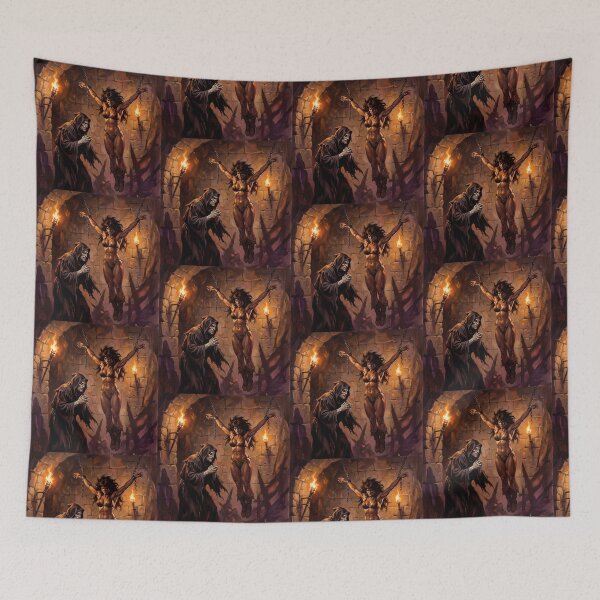 Item preview, Barbarian Woman captured by an evil Inquisitor illustration fantasy art style designed and sold by Vintage Designs +.