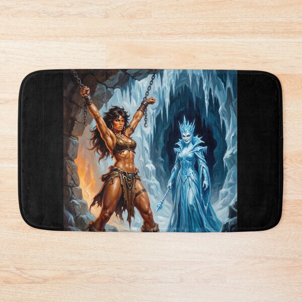 Item preview, Barbarian Woman captured by an evil Ice Queen illustration fantasy art style designed and sold by Vintage Designs +.