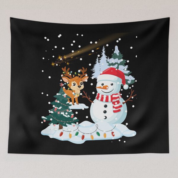 Item preview, Snowman and tiny reindeer with lights and falling stars designed and sold by DżodżoJoy.