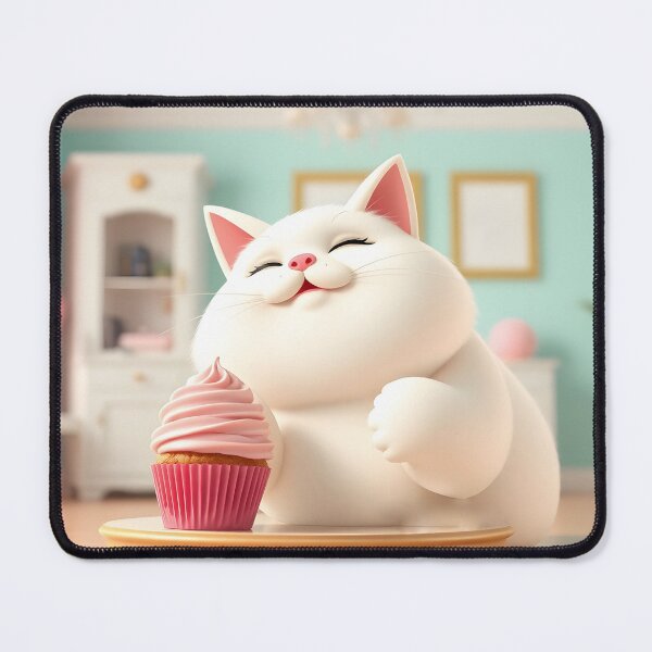 Item preview, fat white cat enjoying in cupcake designed and sold by Nikoleta Vukovic.
