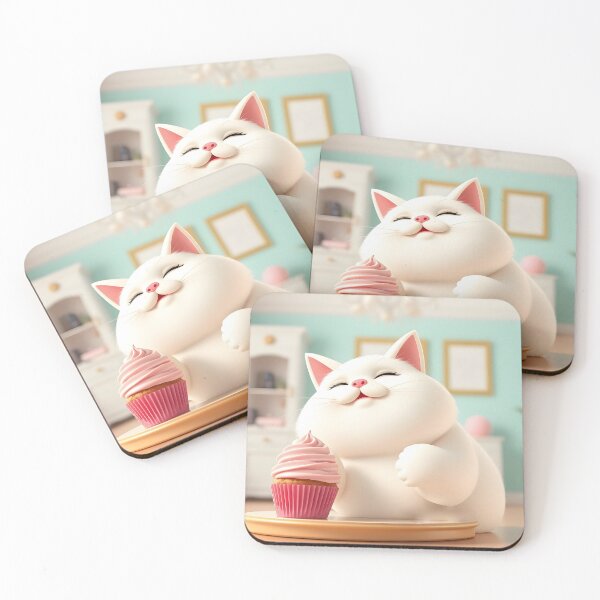 Item preview, fat white cat enjoying in cupcake designed and sold by Nikoleta Vukovic.