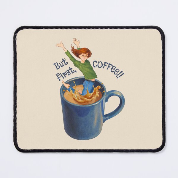 Item preview, But FIRST, Coffee, Woman Jumping Into Mug of Coffee, Humor designed and sold by JoyfulWhimsy.