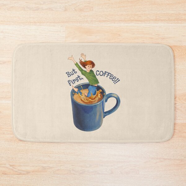 Item preview, But FIRST, Coffee, Woman Jumping Into Mug of Coffee, Humor designed and sold by JoyfulWhimsy.