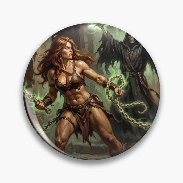 Artikelvorschau, Barbarin, gefangen genommen von einem bösen Skelett-Nekromanten (Illustration im Fantasy-Stil) entworfen und verkauft von Vintage Designs +.