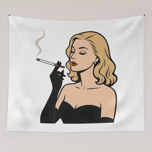 Item preview, Glamorous Blonde Cartoon Woman Smoking in Classic Pinup Style. designed and sold by Spark2Seduction.