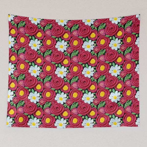 Item preview, Embroidery pattern featuring vibrant roses and white daisies designed and sold by Beleza e Estilo.