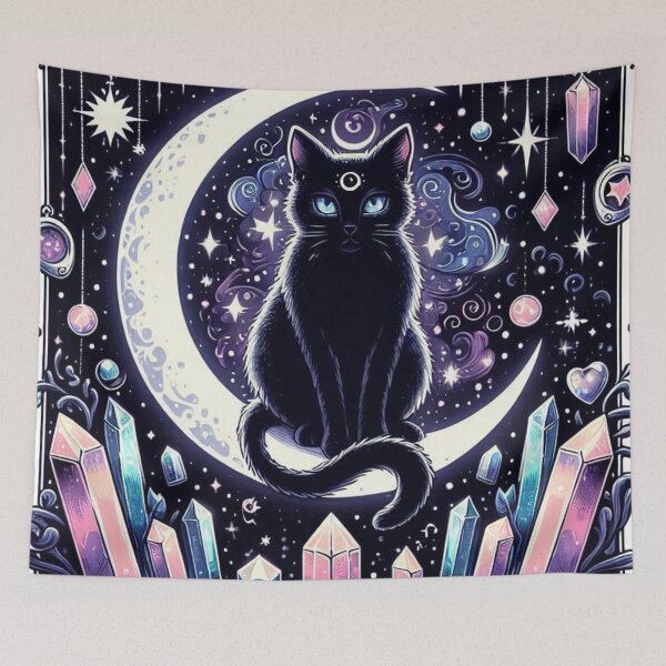 Item preview, Third Eye Celestial Moon Cat with Crystals designed and sold by BigBlueArt.