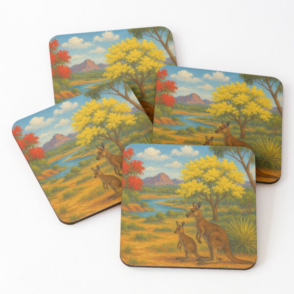 Item preview, Kangaroos Resting in a Colourful Outback Valley designed and sold by ArtComixHaven.