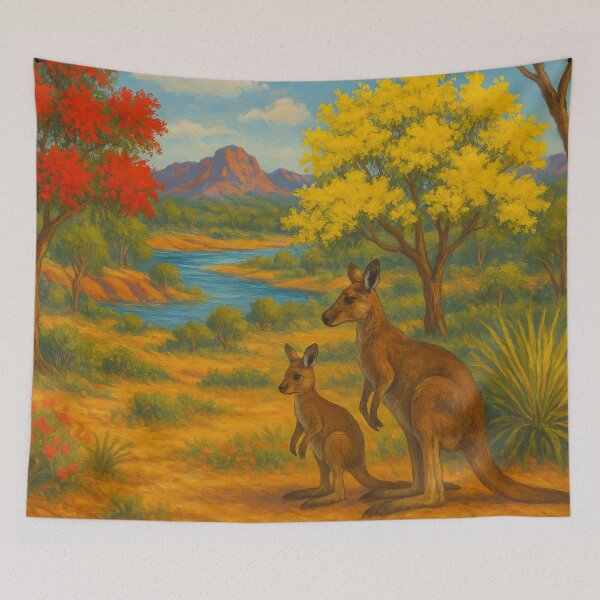 Item preview, Kangaroos Resting in a Colourful Outback Valley designed and sold by ArtComixHaven.