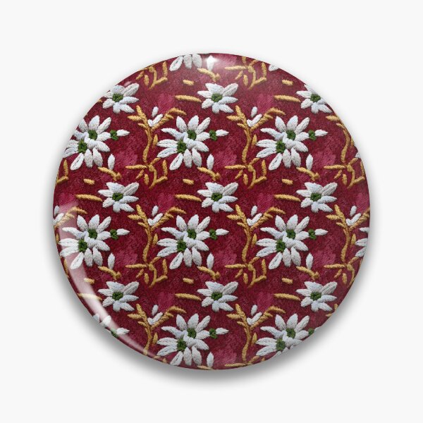 Item preview, Embroidered pattern featuring white daisy-like flowers and gold vines against a Marsala background designed and sold by Beleza e Estilo.