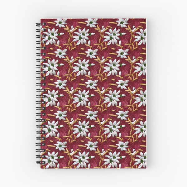 Item preview, Embroidered pattern featuring white daisy-like flowers and gold vines against a Marsala background designed and sold by Beleza e Estilo.