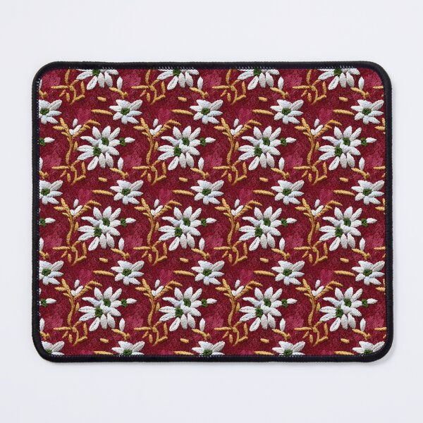 Item preview, Embroidered pattern featuring white daisy-like flowers and gold vines against a Marsala background designed and sold by Beleza e Estilo.