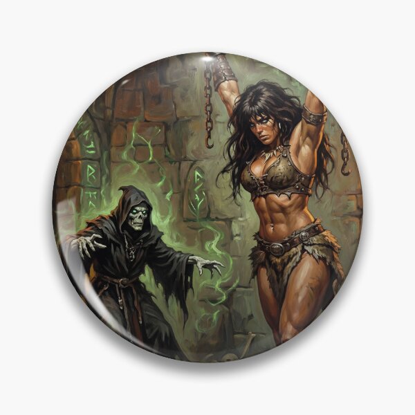 Artikelvorschau, Barbarin, gefangen genommen von einem bösen Skelett-Nekromanten (Illustration im Fantasy-Stil) entworfen und verkauft von Vintage Designs +.