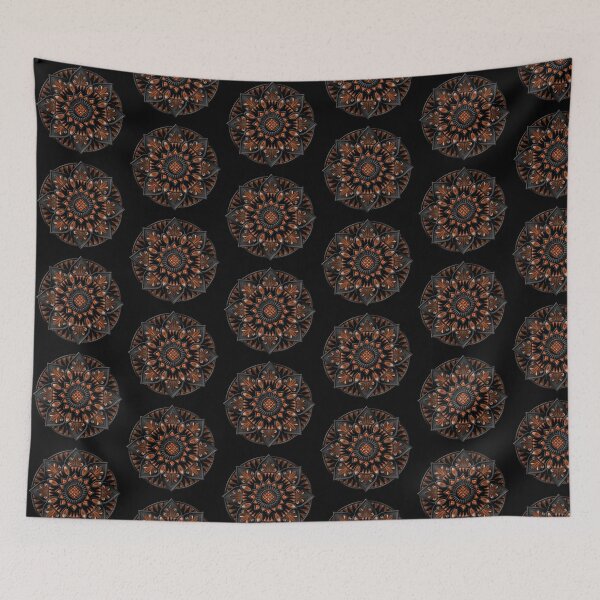 Item preview, Black and orange detailed floral mandala art  designed and sold by NivyasArtistry.