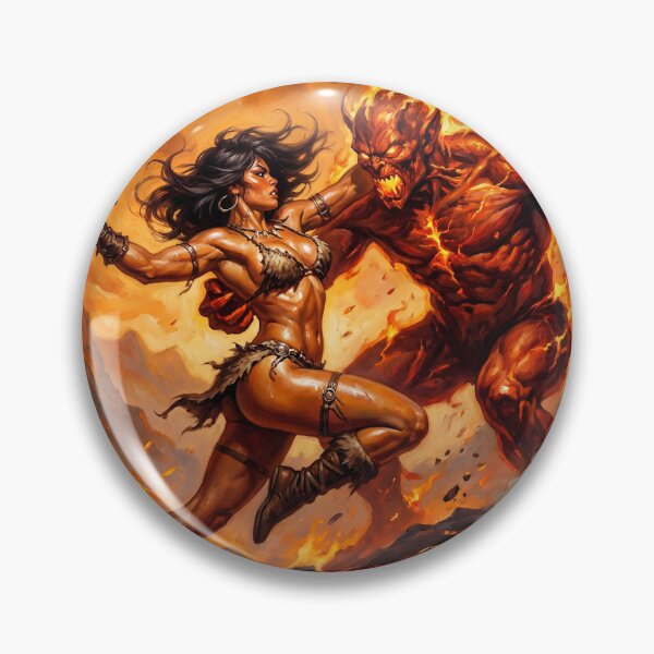 Artikelvorschau, Illustration im Fantasy-Stil: Barbarin gegen Dämonenhorde entworfen und verkauft von Vintage Designs +.