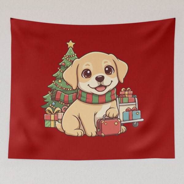 Item preview, Yellow Labrador Puppy with Christmas Travel Luggage  - Cute Christmas Dog designed and sold by The Real Life Symphony.