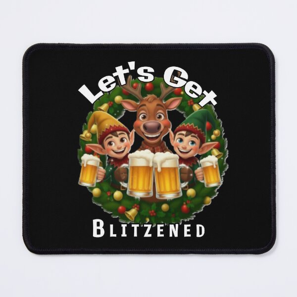 Item preview, Let's Get Blitzened - Jolly Drinking Reindeer and Elf Christmas Wreath designed and sold by A-T-H.