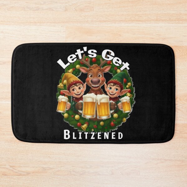 Item preview, Let's Get Blitzened - Jolly Drinking Reindeer and Elf Christmas Wreath designed and sold by A-T-H.
