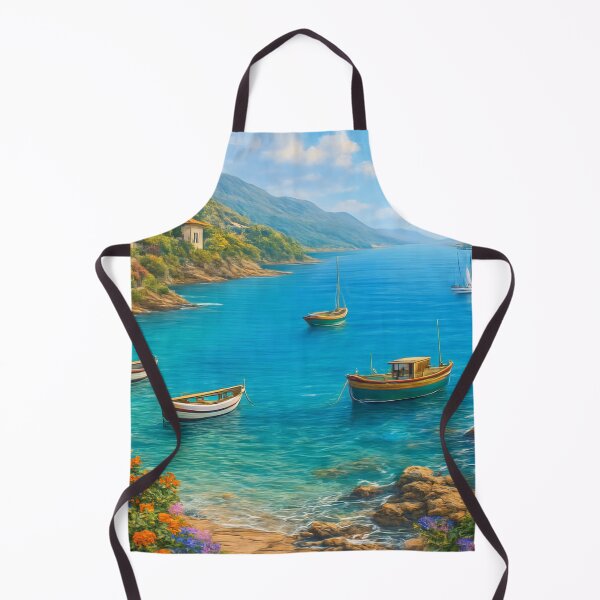 Item preview, Sunlit Coastal Village Overlooking a Bright Blue Bay designed and sold by ArtComixHaven.