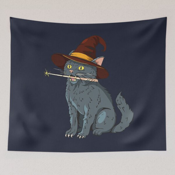 Item preview, Magical Wizard Cat with Witch Hat and Wand designed and sold by Mariia Berezhna.