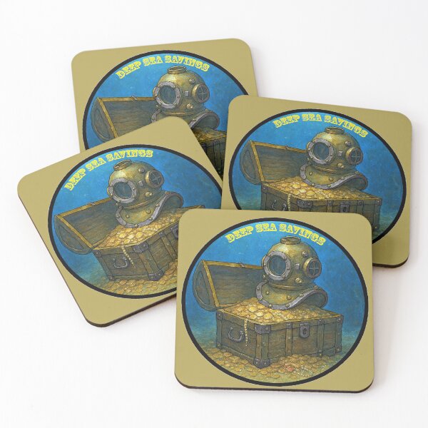 Item preview, Vintage Diving Helmet on a Treasure Chest Full of Gold Coins designed and sold by urmaddad.