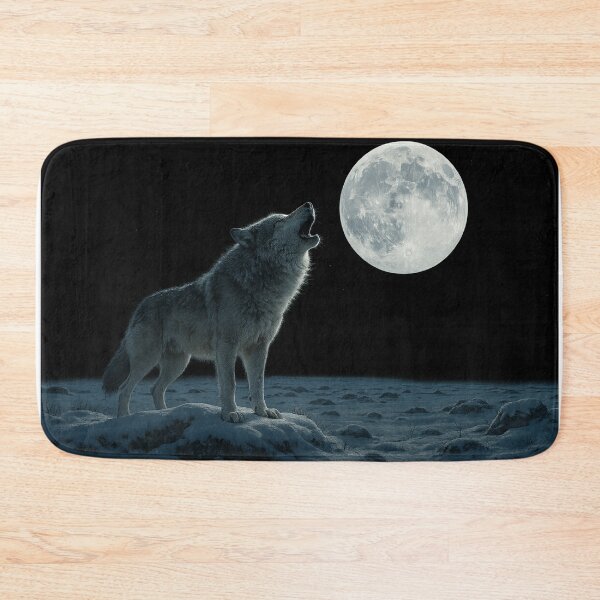 Item preview, Moonlit Tundra Wolf Bath Mat designed and sold by Calizzo Store.