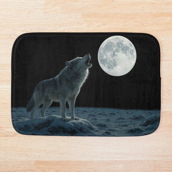 Item preview, Moonlit Tundra Wolf Bath Mat designed and sold by Calizzo Store.
