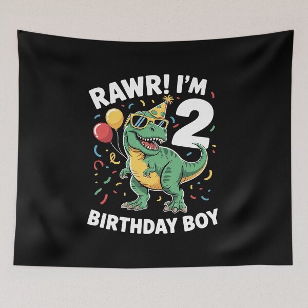 Item preview, Kids Rawr Im 2 Birthday Boy Dinosaur 2nd Bday Party Boys Kids designed and sold by lilLilaBatArt.
