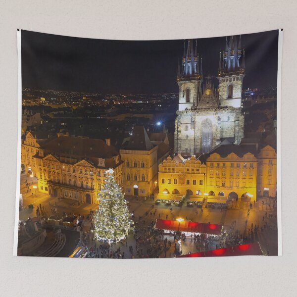 Item preview, Christmas market in Prague's Old Town Square at night designed and sold by Sasas Design.