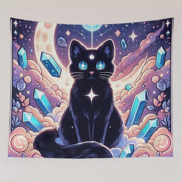 Item preview, Mystic Crystal Moon Tarot Cat Familiar designed and sold by BigBlueArt.