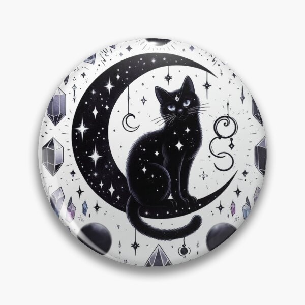 Item preview, Witchy Black Cat on Crystal Crescent Moon designed and sold by BigBlueArt.