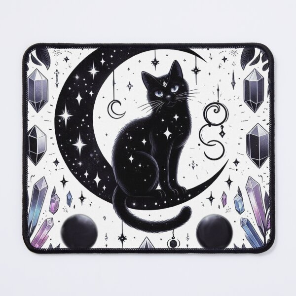 Item preview, Witchy Black Cat on Crystal Crescent Moon designed and sold by BigBlueArt.
