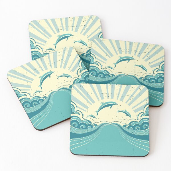 Item preview, Distressed 1960s 1970s Stylized Retro Mod Blue Dolphins designed and sold by RetroMaggie.