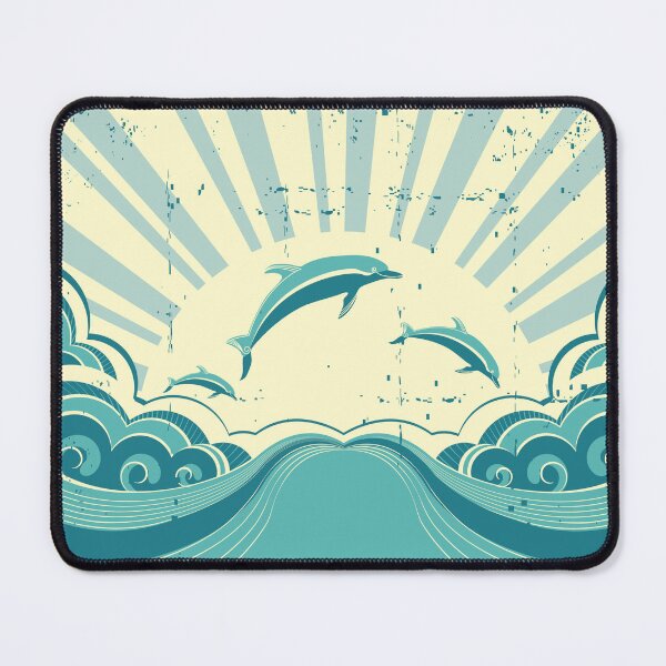 Item preview, Distressed 1960s 1970s Stylized Retro Mod Blue Dolphins designed and sold by RetroMaggie.