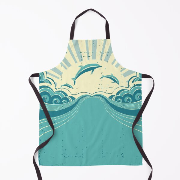 Item preview, Distressed 1960s 1970s Stylized Retro Mod Blue Dolphins designed and sold by RetroMaggie.
