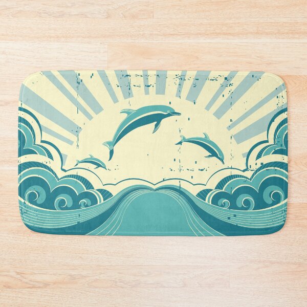 Item preview, Distressed 1960s 1970s Stylized Retro Mod Blue Dolphins designed and sold by RetroMaggie.