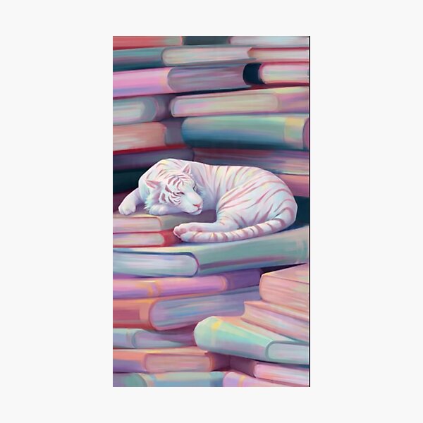 Item preview, Tigre blanco en los libros – Ilustración artística designed and sold by TreatLLC.