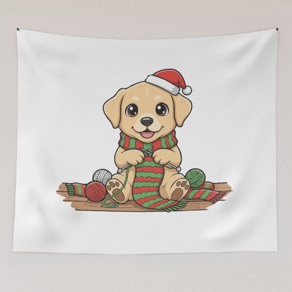 Item preview, Labrador Puppy Knitting a Christmas Scarf - Dog Lovers designed and sold by The Real Life Symphony.
