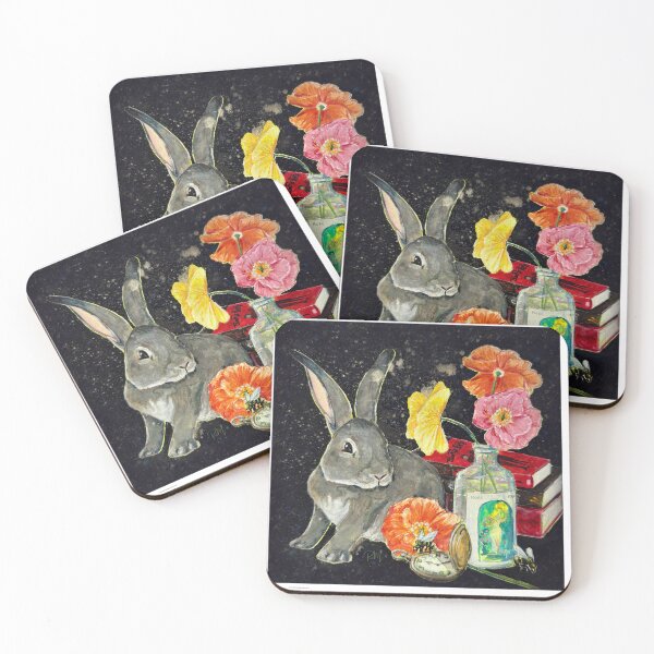 Item preview, "Up After Midnight" Bunny Rabbit, Books, Poppies, and Pocket Watch by Renee Machan designed and sold by RMachanArt.