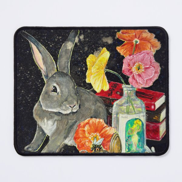 Item preview, "Up After Midnight" Bunny Rabbit, Books, Poppies, and Pocket Watch by Renee Machan designed and sold by RMachanArt.