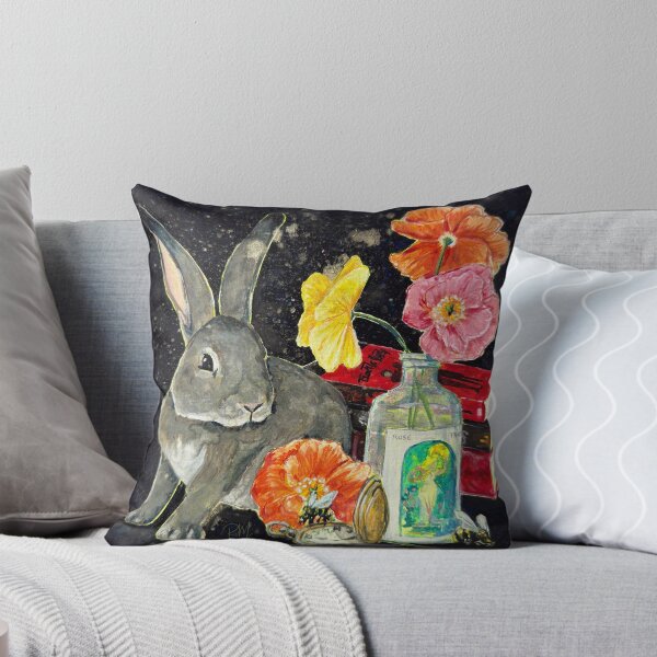 Item preview, "Up After Midnight" Bunny Rabbit, Books, Poppies, and Pocket Watch by Renee Machan designed and sold by RMachanArt.