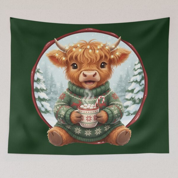 Item preview, Cute Christmas Highland Cow – Cozy Winter Hot Cocoa Art designed and sold by MerchYouSearch.